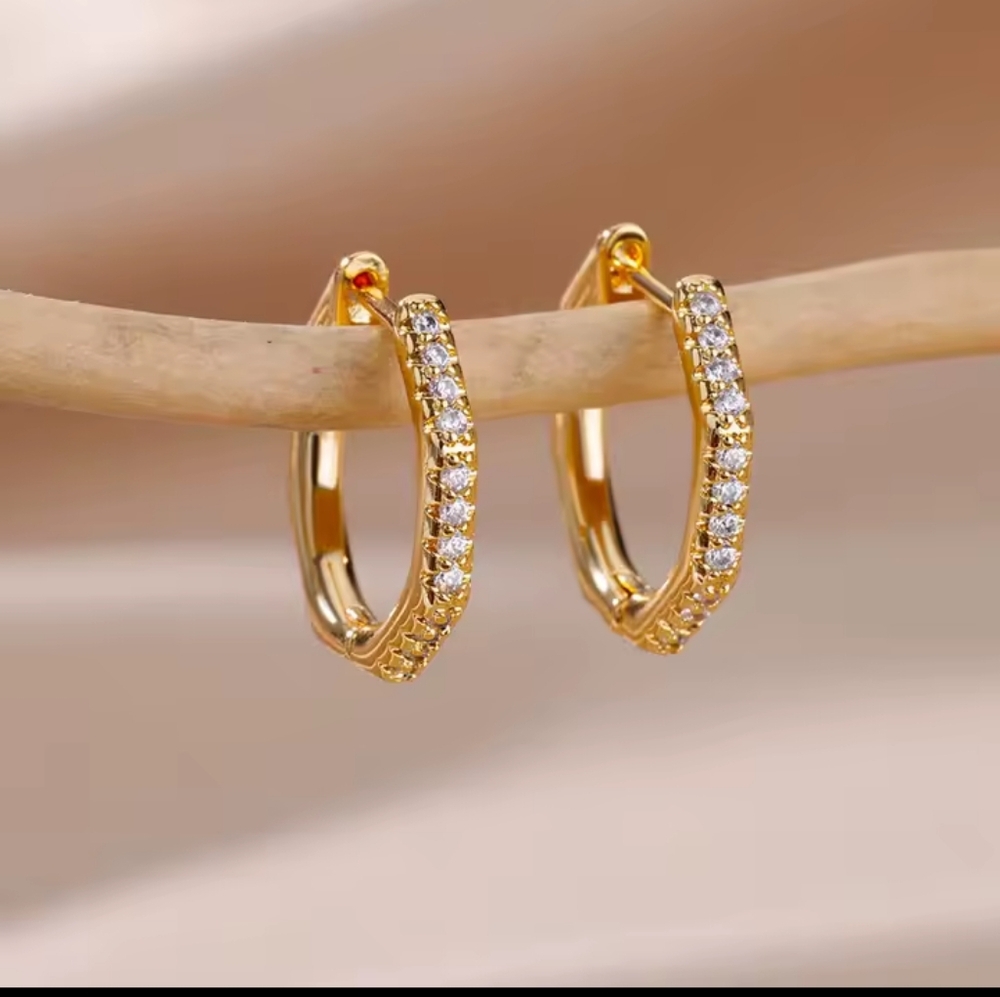 Gold Hoop Rhinestone Earrings Women's Jewelry f25